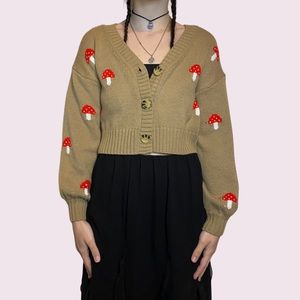 brown mushroom cardigan sweater